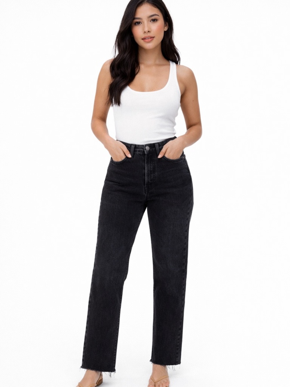 NOEND High Rise Straight Crop Jeans - Size 26 Petite - 100% Cotton - Made in USA